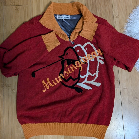 Vintage 90s Munsingwear Penguin Golf Sweater Men’s Red Mustard Made In Japan - Picture 1 of 12